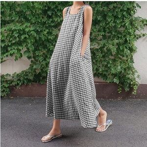 NWT Chouyatou Gingham Cotton Sleeveless Maxi Dress